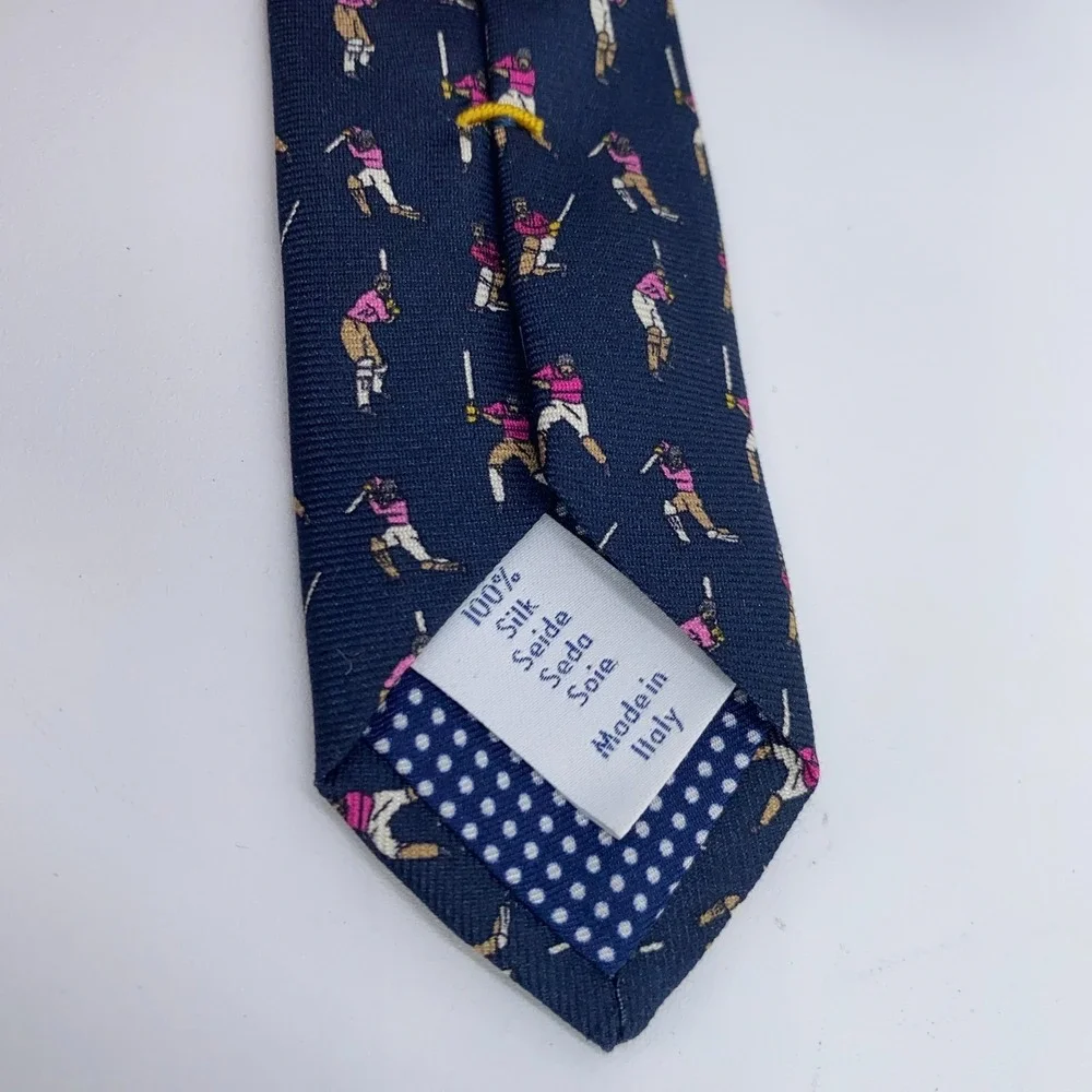 Eton Tie Mens One Size Navy Cricket Silk Classic Fit Luxury Necktie Italy Made